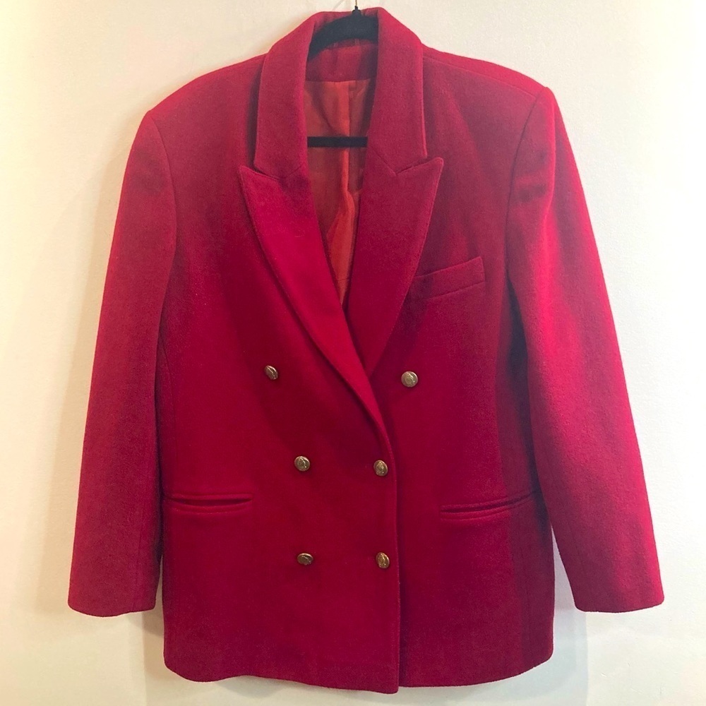 YOUR SIXTH SENSE Sz 14 Wool  Double Breasted Gold Buttons Vintage Blazer